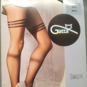 GATTA Sheer Black Patterned Pantyhose black 4-L